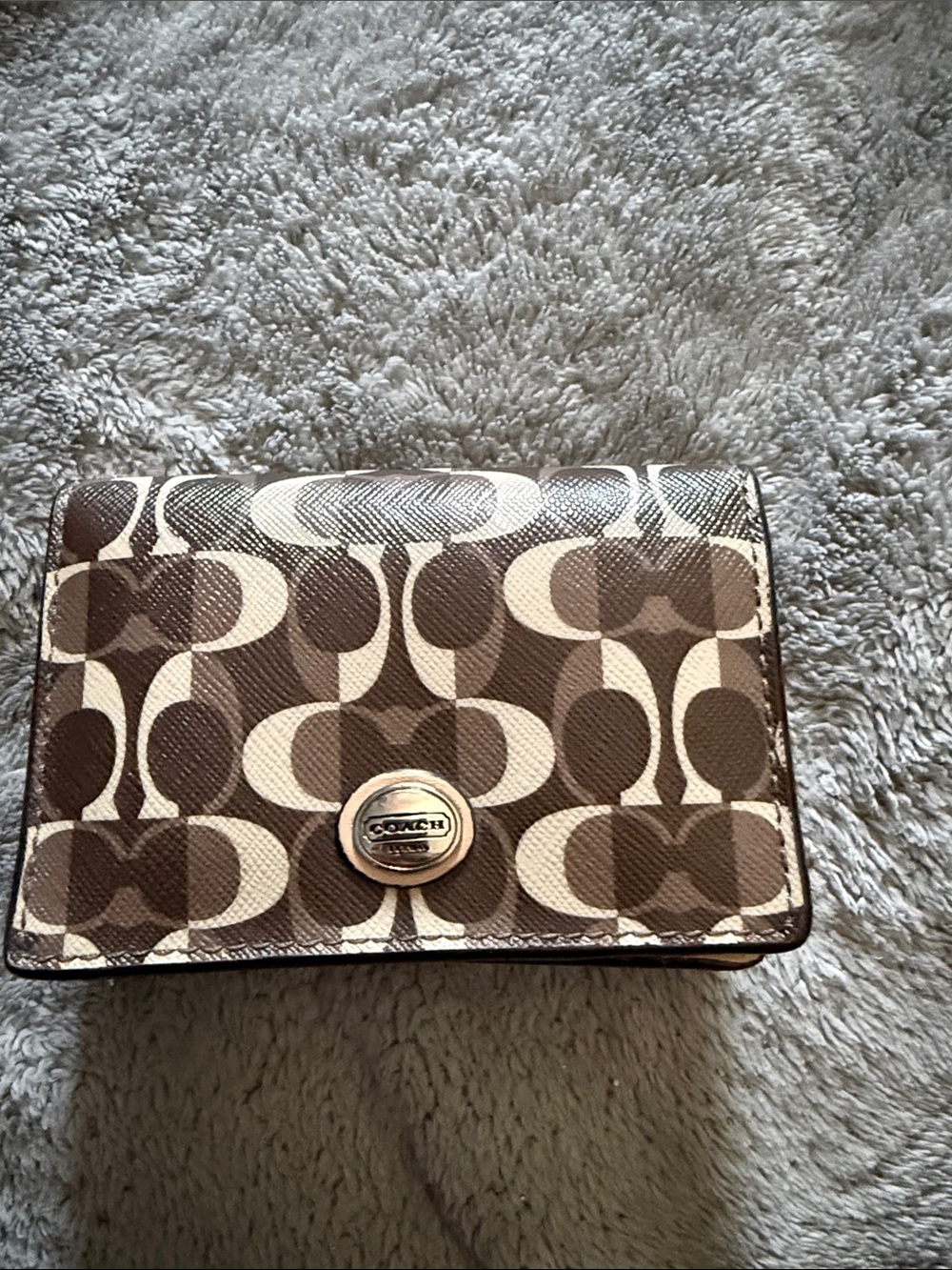 Coach Signature Canvas Wallet in Brown and Beige